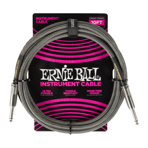 Ernie Ball P06429 كابل آلة موسيقية مجدول بطرف مستقيم / مستقيم بطول 10 أقدام - سيلفر فوكس