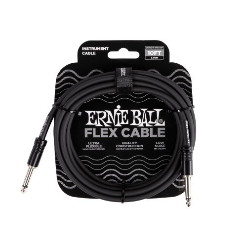 Ernie Ball P06434 كابل آلة موسيقية فليكس بطرف مستقيم / مستقيم بطول 10 أقدام - أسود