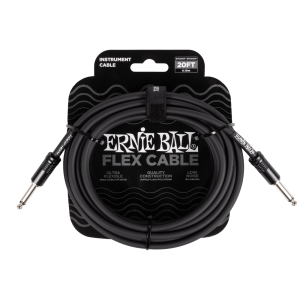 Ernie Ball P06435 كابل آلة موسيقية فليكس بطرف مستقيم / مستقيم بطول 20 قدماً - أسود
