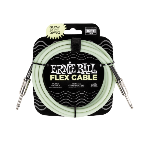 Ernie Ball P06436 كابل آلة موسيقية فليكس بطرف مستقيم / مستقيم بطول 10 أقدام - يتوهج في الظلام