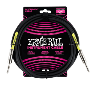 Ernie Ball P06048 كابل آلة موسيقية بطرف مستقيم / مستقيم بطول 10 أقدام - أسود