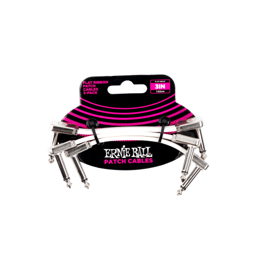 Ernie Ball P06384 كابل باتش مسطح بطول 3 بوصات - أبيض (عبوة من 3)