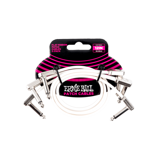 Ernie Ball - P06386 12in Flat Ribbon Patch Cable White 3 Pack - White