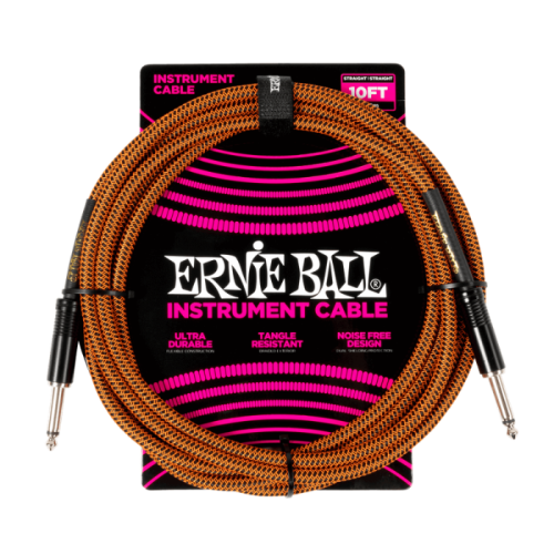 كابل آلات موسيقى مضفر من Ernie Ball طراز P06426 - بطول 10 أقدام - لون "فطيرة اليقطين"